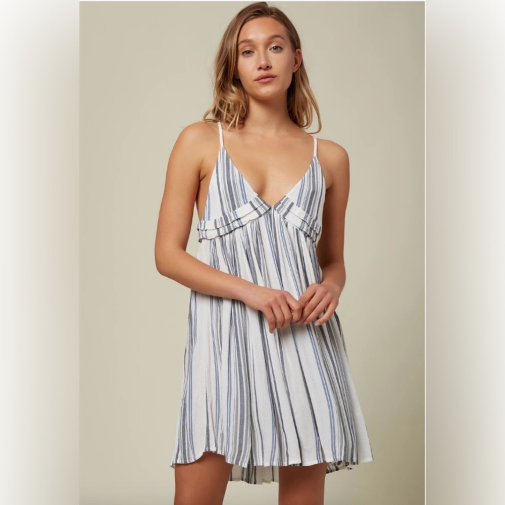 NWT O’Neill Rilee Printed Cover-Up Dress - white/blue/gray stripe